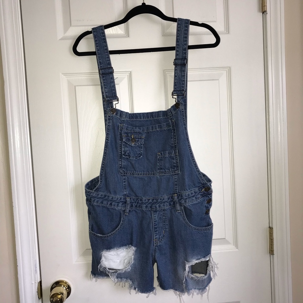 Machine Pour Neuf Mode Distress Short Overalls